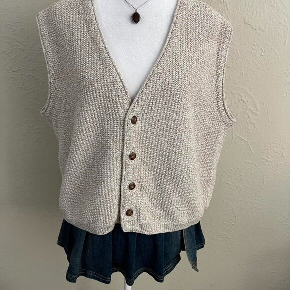 vintage 90s beige preppy indie skate knit sweater vest - Picture 5 of 8